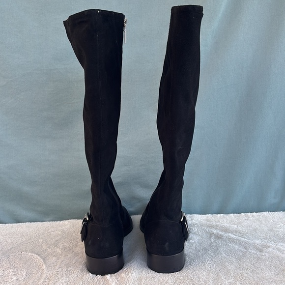 NWOT Schutz Luidi Women Sz 8 Buckled Suede Leather Knee Boot Black Side Zip - Picture 4 of 7